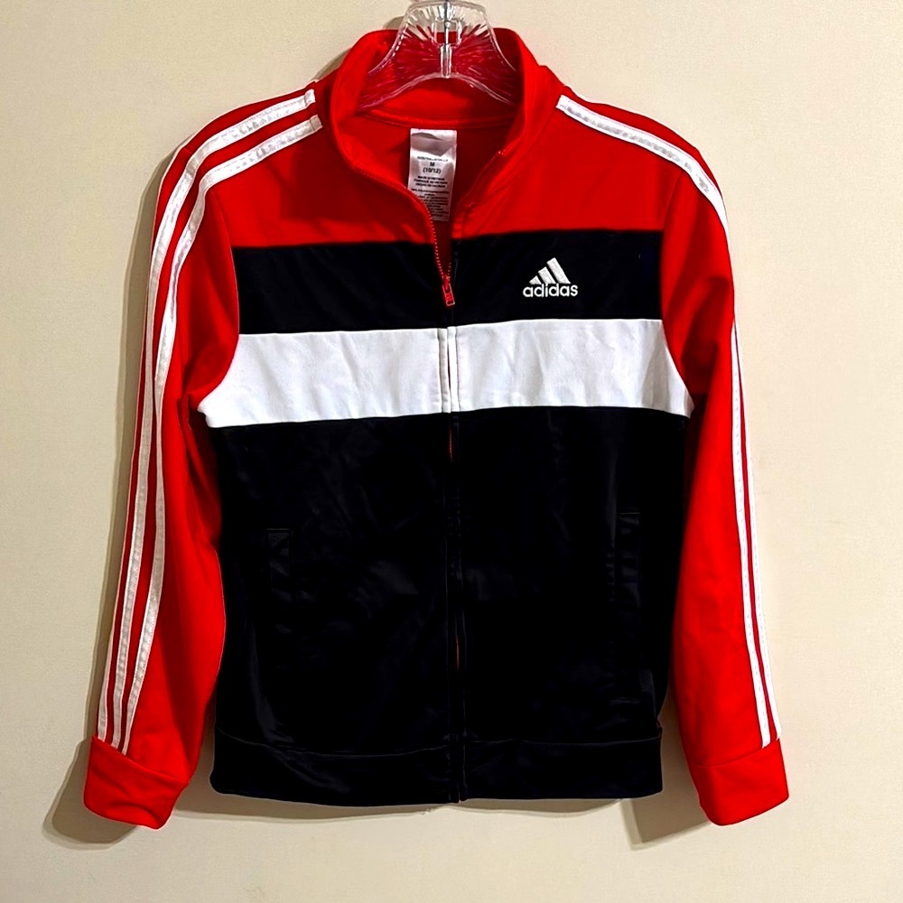 Adidas Track Jacket Boys Med 10-12 Color‎ Block 3 Stripes Athletic